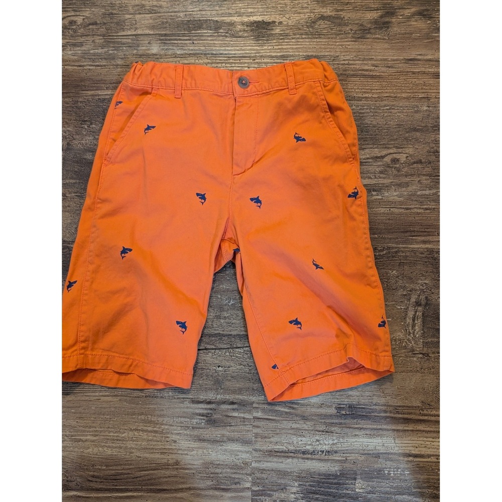 Childrens Place Boys Orange Shark Embroidered Chino Shorts Size 12 Navy Blue